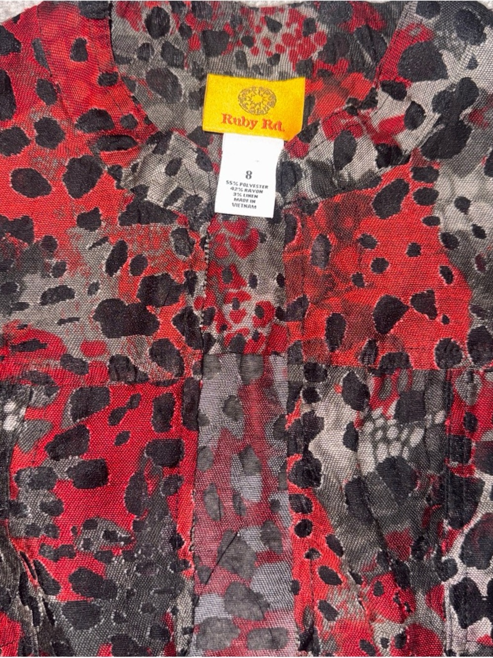 Ruby Rd. Red Black Gray Printed Button-Front Jean Jacket - Picture 3 of 5